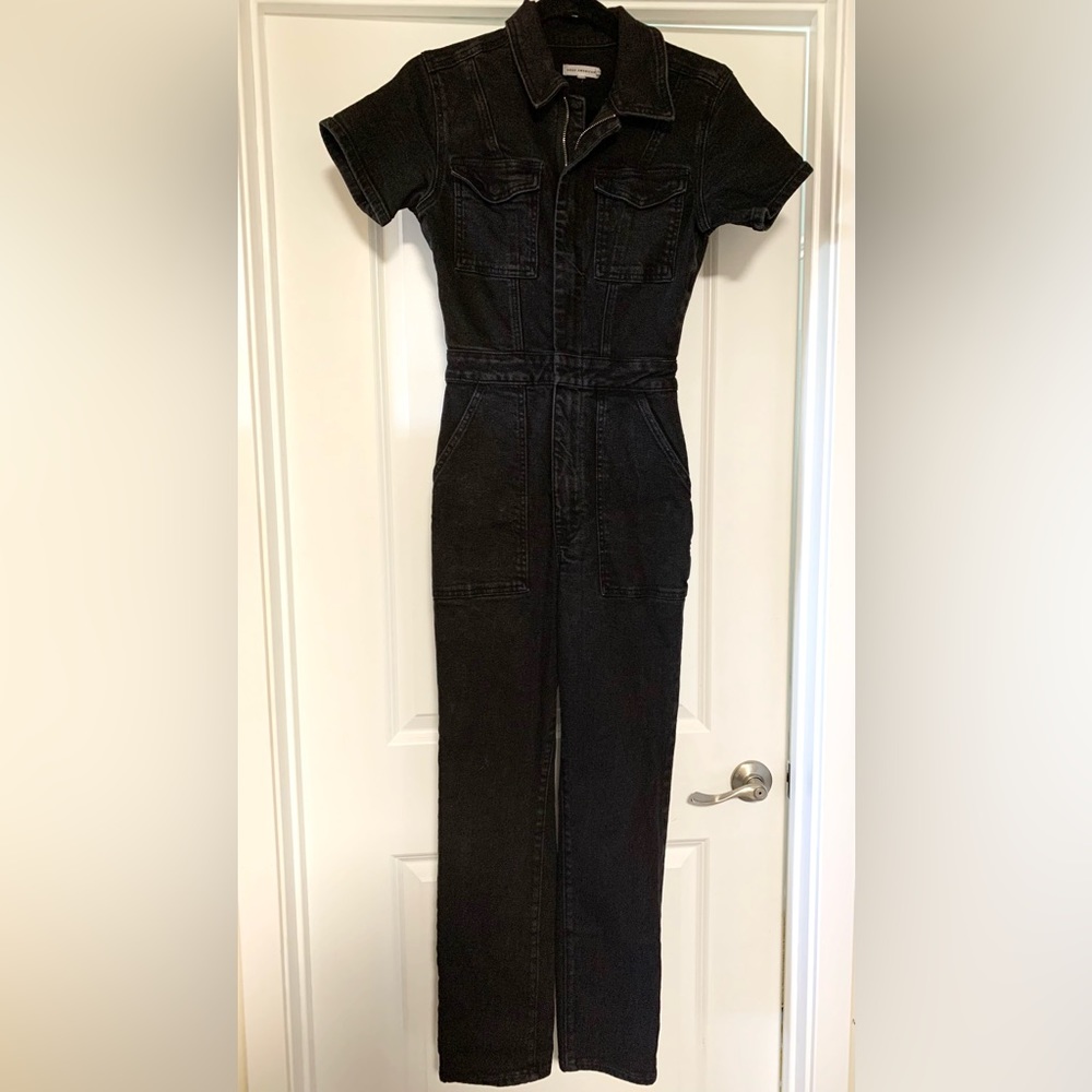 Good American Fit For Success Black Denim Jean Jumpsuit Size 1